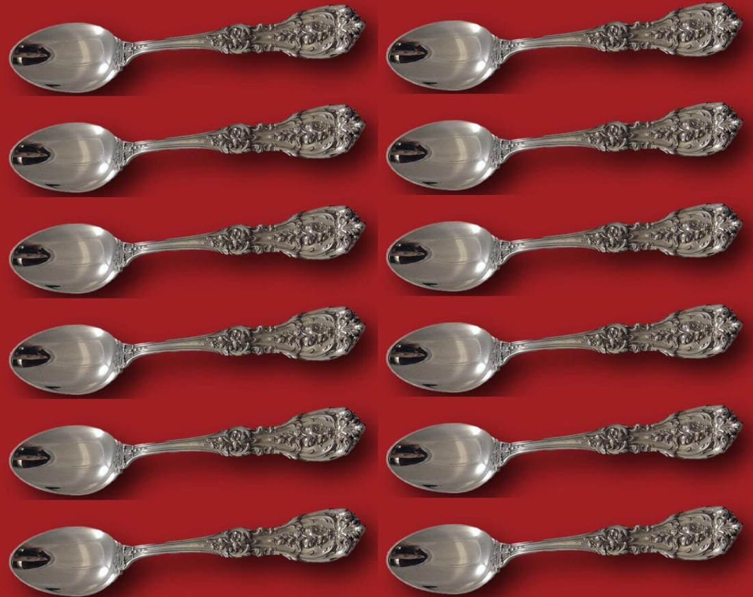 Set of 12 Reed & Barton Francis I Sterling Silver Teaspoons 6 Inch: Set of 12 Reed & Barton Francis I Sterling Silver Teaspoons 6 Inch This exquisite set of 12 teaspoons showcases the timeless Francis I pattern by Reed & Barton, crafted from high-quality sterling silv