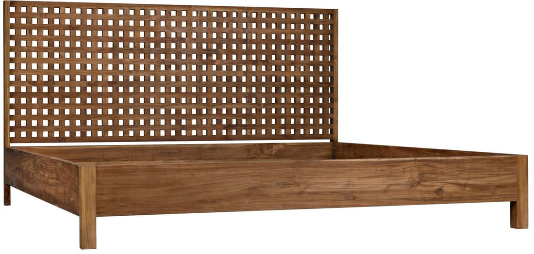 Quinnton Eastern King Bed by Noir in Premium Teak Finish: Quinnton Eastern King Bed by Noir in Premium Teak Finish Introducing the Quinnton Eastern King Bed, a stunning centerpiece for any bedroom, crafted from premium teak with a clear coat satin finish tha