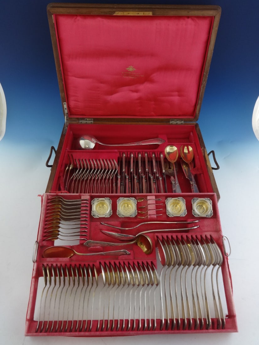 Austrian 800 Silver Flatware Set by Alfred Pollack 115 Pieces Vintage Chest: Austrian 800 Silver Flatware Set by Alfred Pollack 115 Pieces Vintage Chest This exquisite Austrian 800 silver flatware set by Alfred Pollack features a massive collection of 115 pieces, dating back t