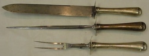 Gorham Old French Sterling Silver Carving Set 3-Piece: Gorham Old French Sterling Silver Carving Set 3-Piece This exquisite 3-piece roast carving set from Gorham features the classic Old French pattern, crafted from sterling silver with hollow handles and