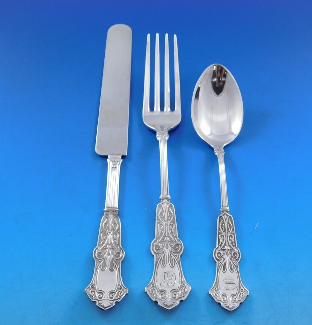 Whiting Alhambra Sterling Silver Flatware Set 43 Pieces for 12: Whiting Alhambra Sterling Silver Flatware Set 43 Pieces for 12 Elevate your dining experience with this exquisite Alhambra flatware set by Whiting Manufacturing Company, crafted from sterling silver a