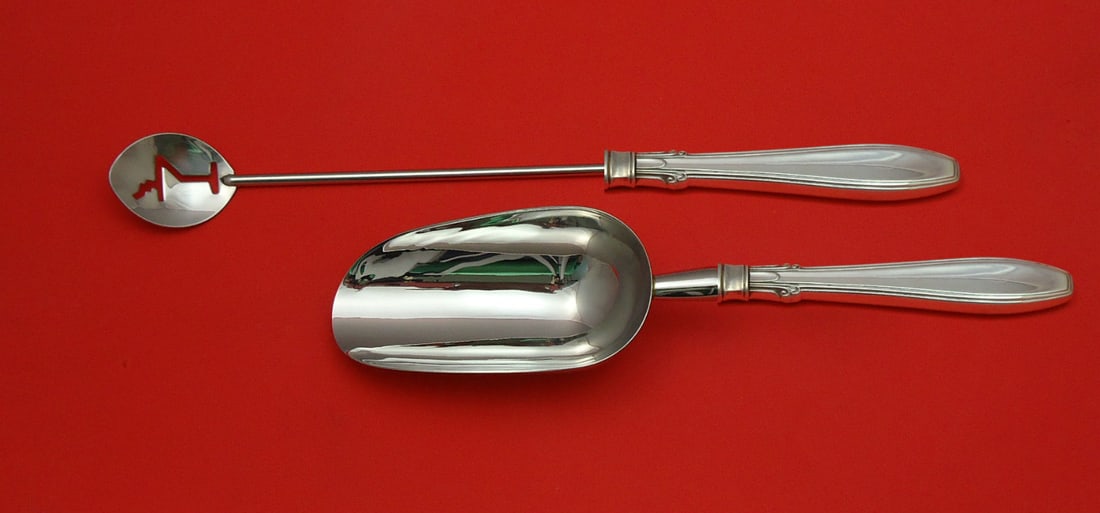 Gorham Nocturne Sterling Silver Custom Bar Set 2pc Martini Spoon Ice Scoop: Gorham Nocturne Sterling Silver Custom Bar Set 2pc Martini Spoon Ice Scoop Elevate your cocktail experience with this exquisite Nocturne by Gorham Sterling Silver Bar Set. Crafted from high-quality st