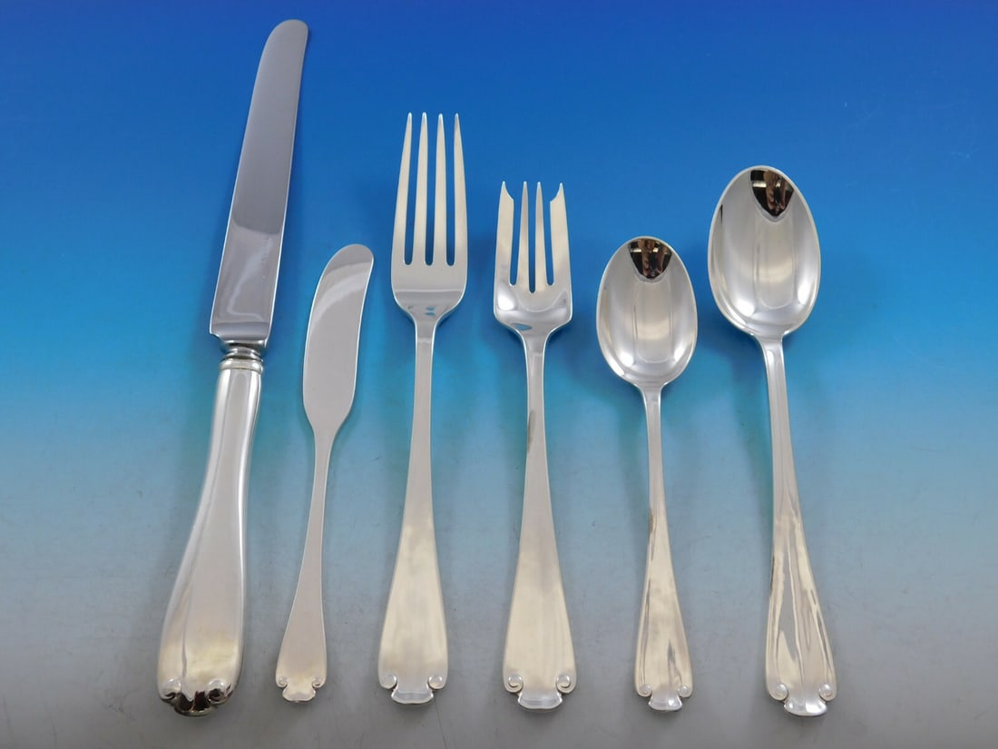 Tiffany & Co Flemish Sterling Silver Flatware Set 36 pieces with Storage Chest: Tiffany & Co Flemish Sterling Silver Flatware Set 36 pieces with Storage Chest Introducing a stunning 36-piece flatware set in the exquisite Flemish pattern by Tiffany & Co. Crafted from high-quality