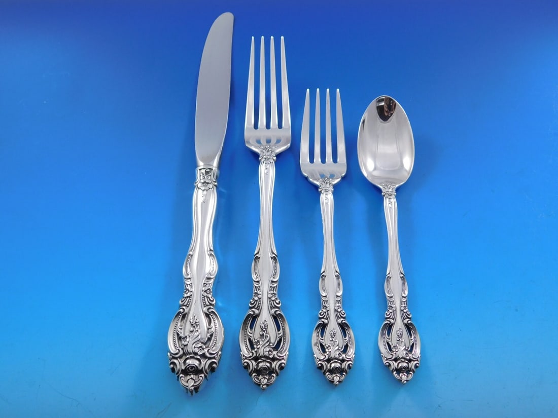 Gorham La Scala Sterling Silver Flatware Set 51 Pieces Service for 12: Gorham La Scala Sterling Silver Flatware Set 51 Pieces Service for 12 Elevate your dining experience with the La Scala Sterling Silver Flatware Set by Gorham. This exquisite 51-piece set, crafted from