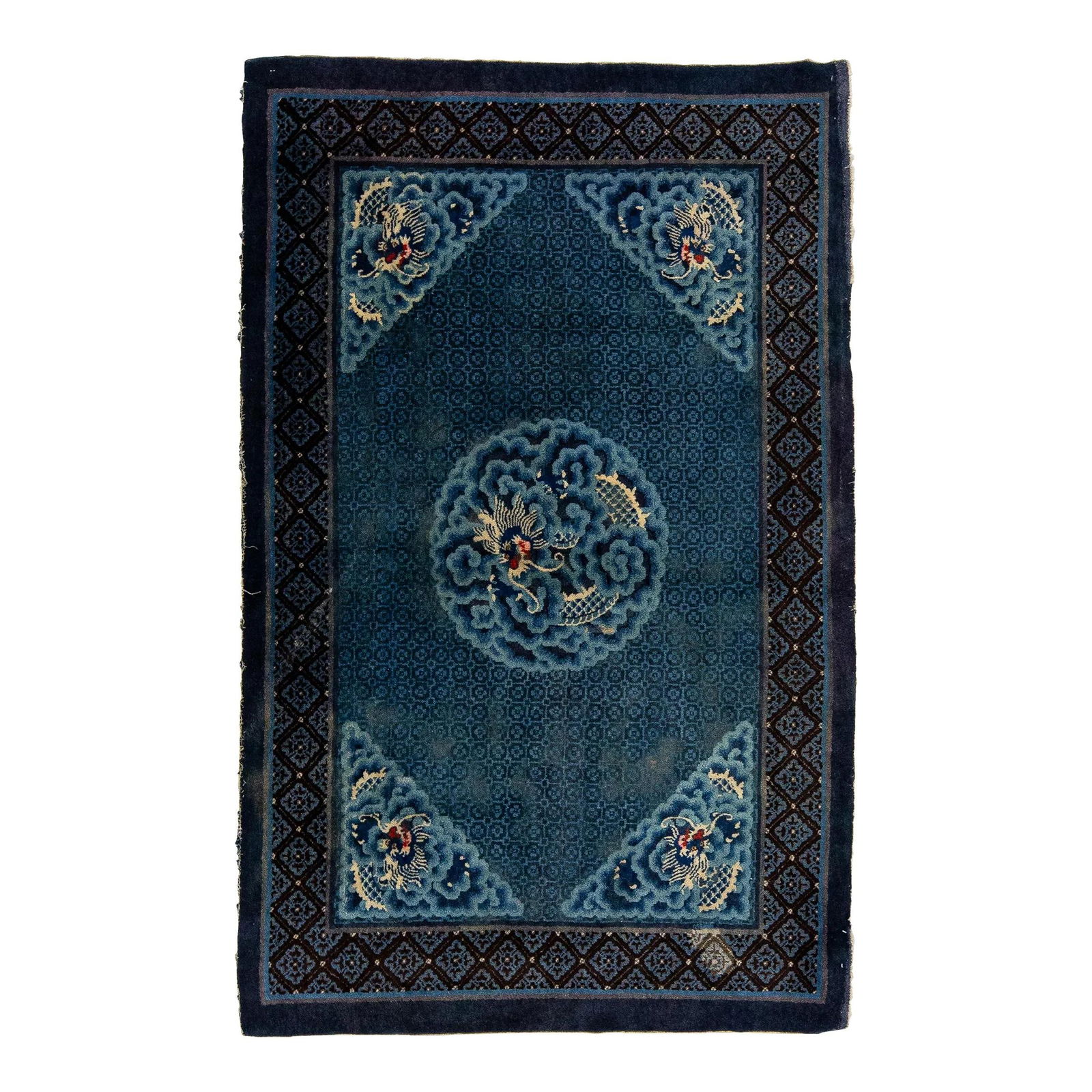 Handmade Vintage Blue Chinese Peking Wool Rug Traditional Design 4'2 x 6'6: Handmade Vintage Blue Chinese Peking Wool Rug Traditional Design 4'2 x 6'6 Enhance your space with this beautiful vintage Chinese Peking wool rug, featuring a stunning blue field and traditional desig