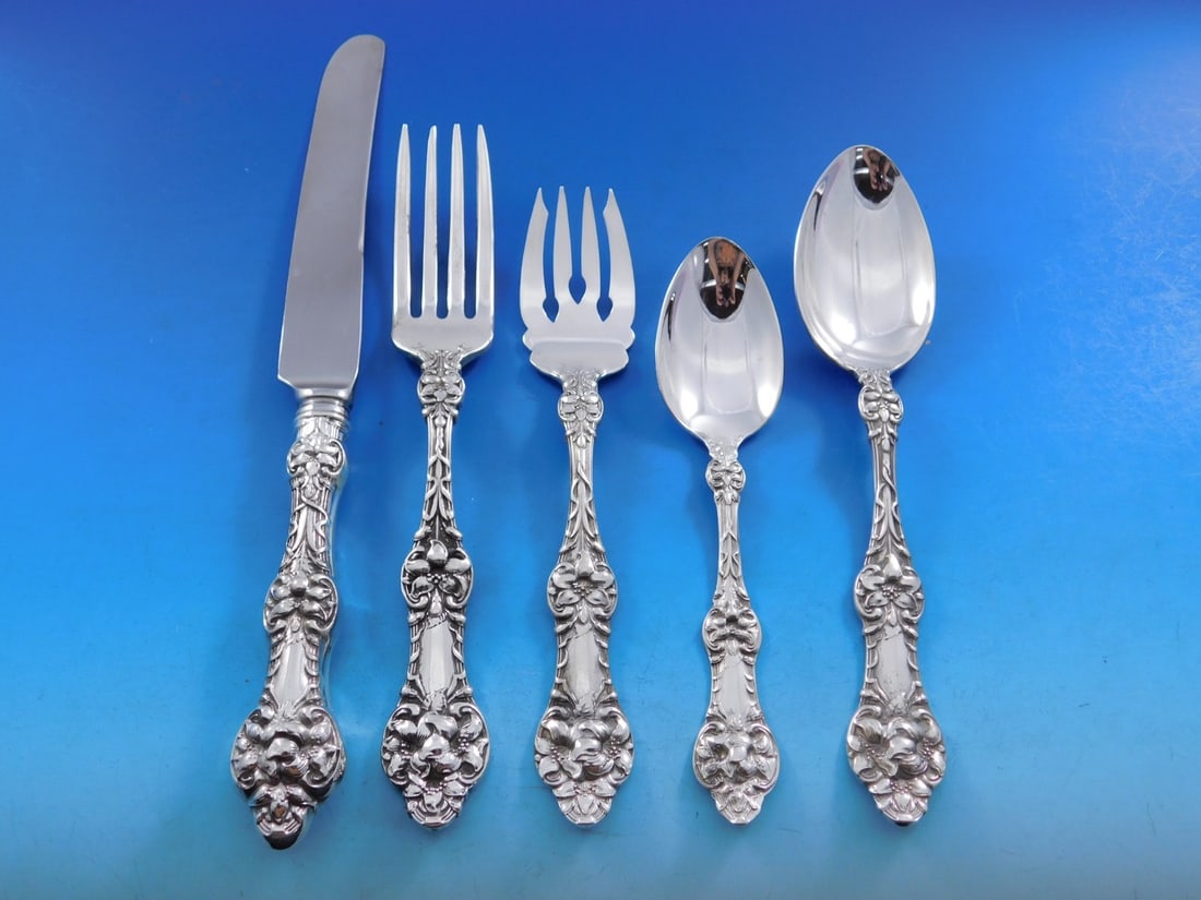 Gorham Old Orange Blossom Sterling Silver Flatware Set 60 Pieces for 12: Gorham Old Orange Blossom Sterling Silver Flatware Set 60 Pieces for 12 Elevate your dining experience with this stunning Old Orange Blossom Sterling Silver Flatware Set by Gorham. This exquisite 60-p