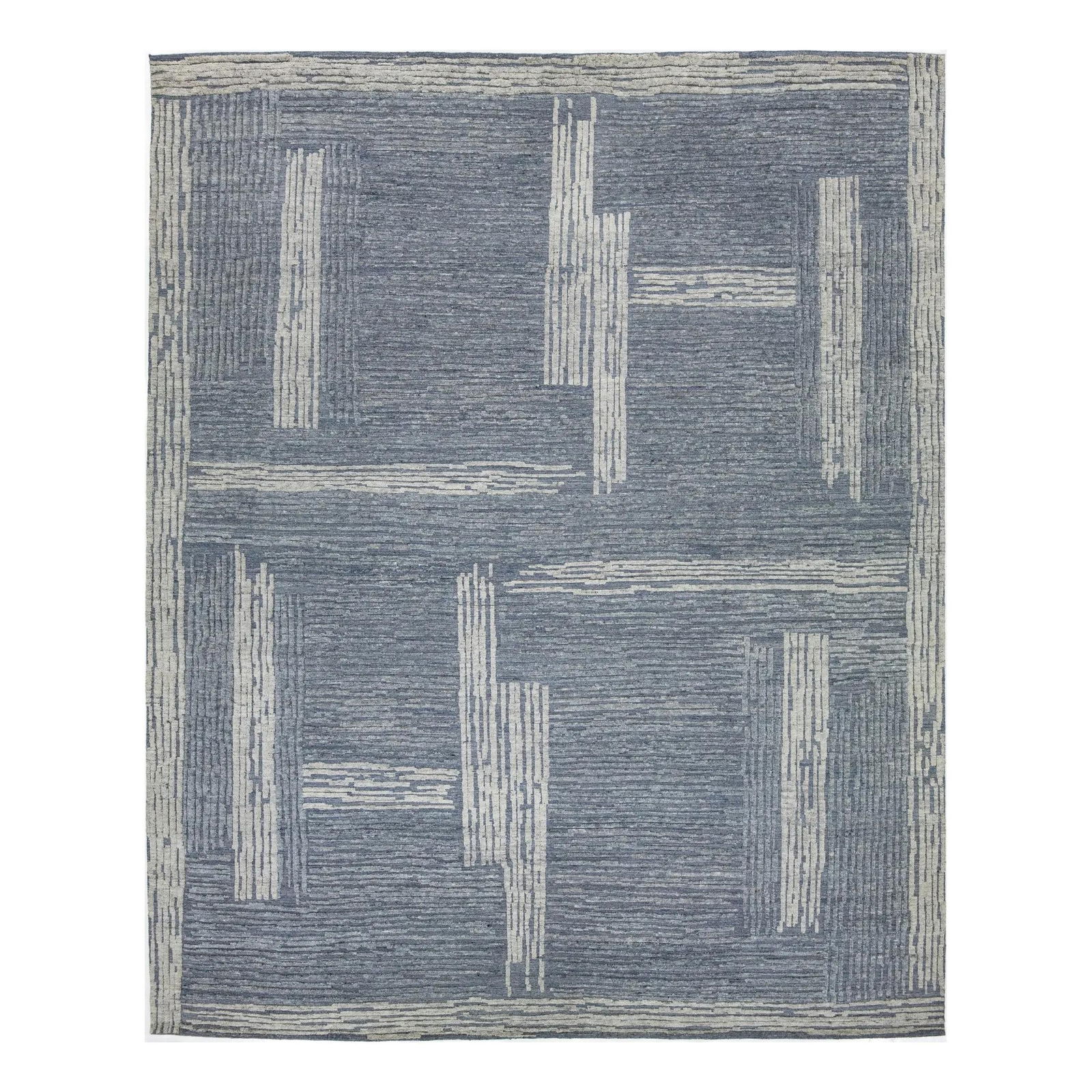 Modern Abstract Wool Rug 12'2 x 15' Light Blue: Modern Abstract Wool Rug 12'2 x 15' Light Blue Elevate your space with this stunning contemporary Moroccan-style hand-knotted wool rug. Featuring a captivating light blue and gray abstract design, it