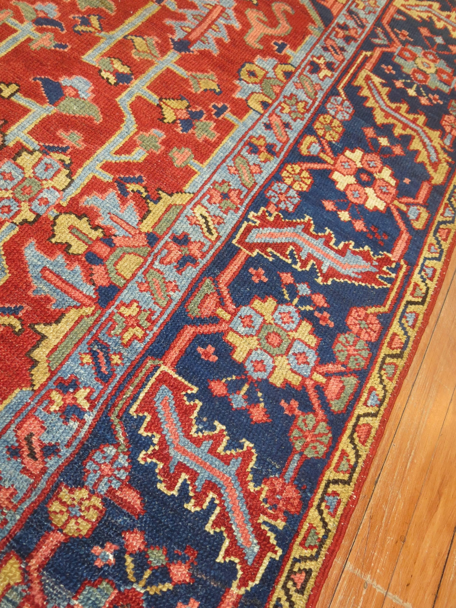 Zabihi Collection Antique Persian Heriz Square Rug 89 x 110 Hand-Knotted Wool - 5