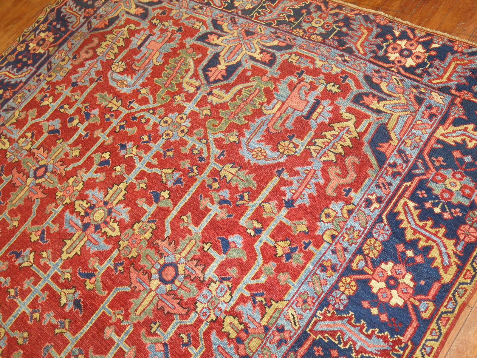 Zabihi Collection Antique Persian Heriz Square Rug 89 x 110 Hand-Knotted Wool - 6