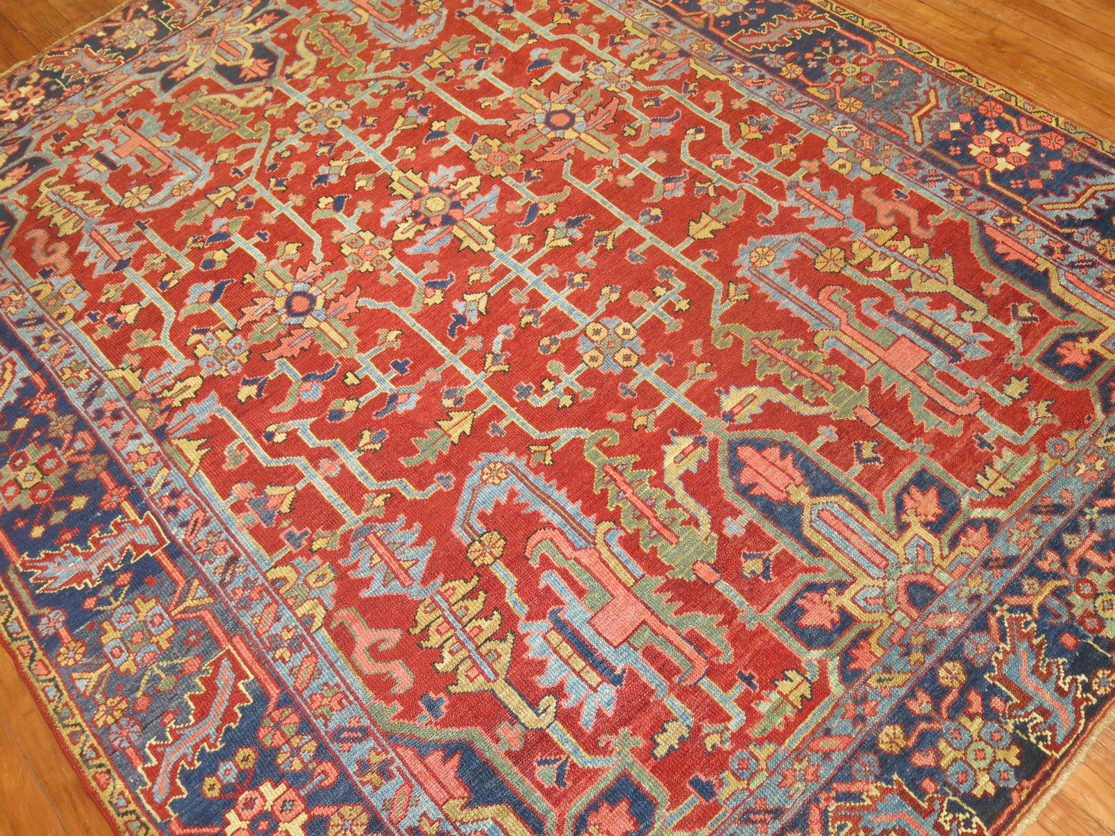 Zabihi Collection Antique Persian Heriz Square Rug 89 x 110 Hand-Knotted Wool - 8