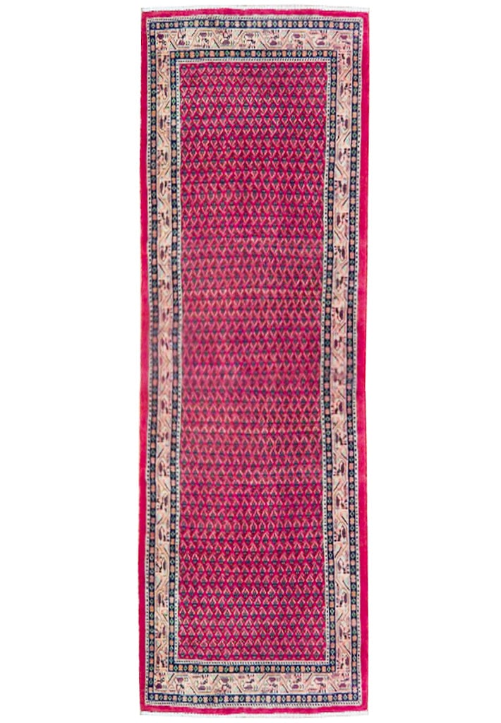 4' x 9'8" Dull Red Semi-Antique Persian Mir Runner Handmade Wool Rug: 4' x 9'8" Dull Red Semi-Antique Persian Mir Runner Handmade Wool Rug Free continental US Shipping This exquisite Semi-Antique Persian Mir Runner rug is a handcrafted masterpiece by skilled Persian art