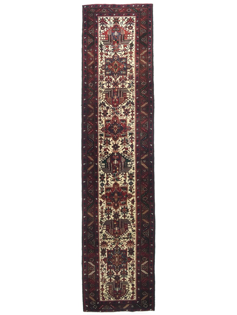 Vintage Hand-Knotted Geometric Runner Rug 3'4 x 14'6 Wool: Vintage Hand-Knotted Geometric Runner Rug 3'4 x 14'6 Wool Enhance your space with this exquisite Traditional Geometric Style Oriental Runner Rug, perfect for hallways, kitchens, or bedrooms. This 3'4"
