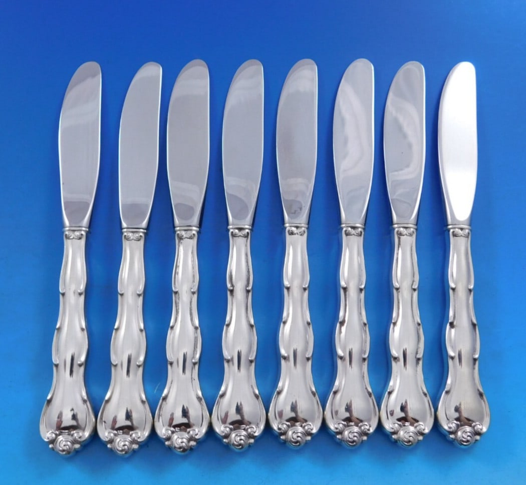 Gorham Rondo Sterling Silver Butter Spreader Set of 8 Modern Blades 6 1/4": Gorham Rondo Sterling Silver Butter Spreader Set of 8 Modern Blades 6 1/4" Enhance your dining experience with this exquisite set of 8 butter spreaders from the renowned Rondo pattern by Gorham. Each