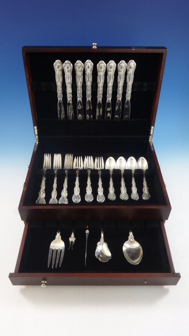 Gorham Strasbourg Sterling Silver Flatware Set 37 Pieces Service for 8: Gorham Strasbourg Sterling Silver Flatware Set 37 Pieces Service for 8 Elevate your dining experience with the Strasbourg Sterling Silver Flatware Set by Gorham, a stunning collection that combines el