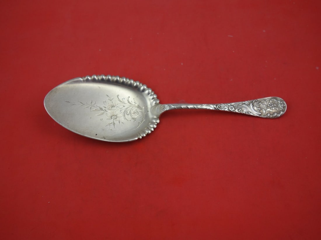 Wood & Hughes Louvre Sterling Silver Ice Cream Server 10" Brite Cut Flowers: Wood & Hughes Louvre Sterling Silver Ice Cream Server 10" Brite Cut Flowers Presenting a stunning sterling silver ice cream server from the esteemed Louvre pattern by Wood & Hughes, crafted between 18