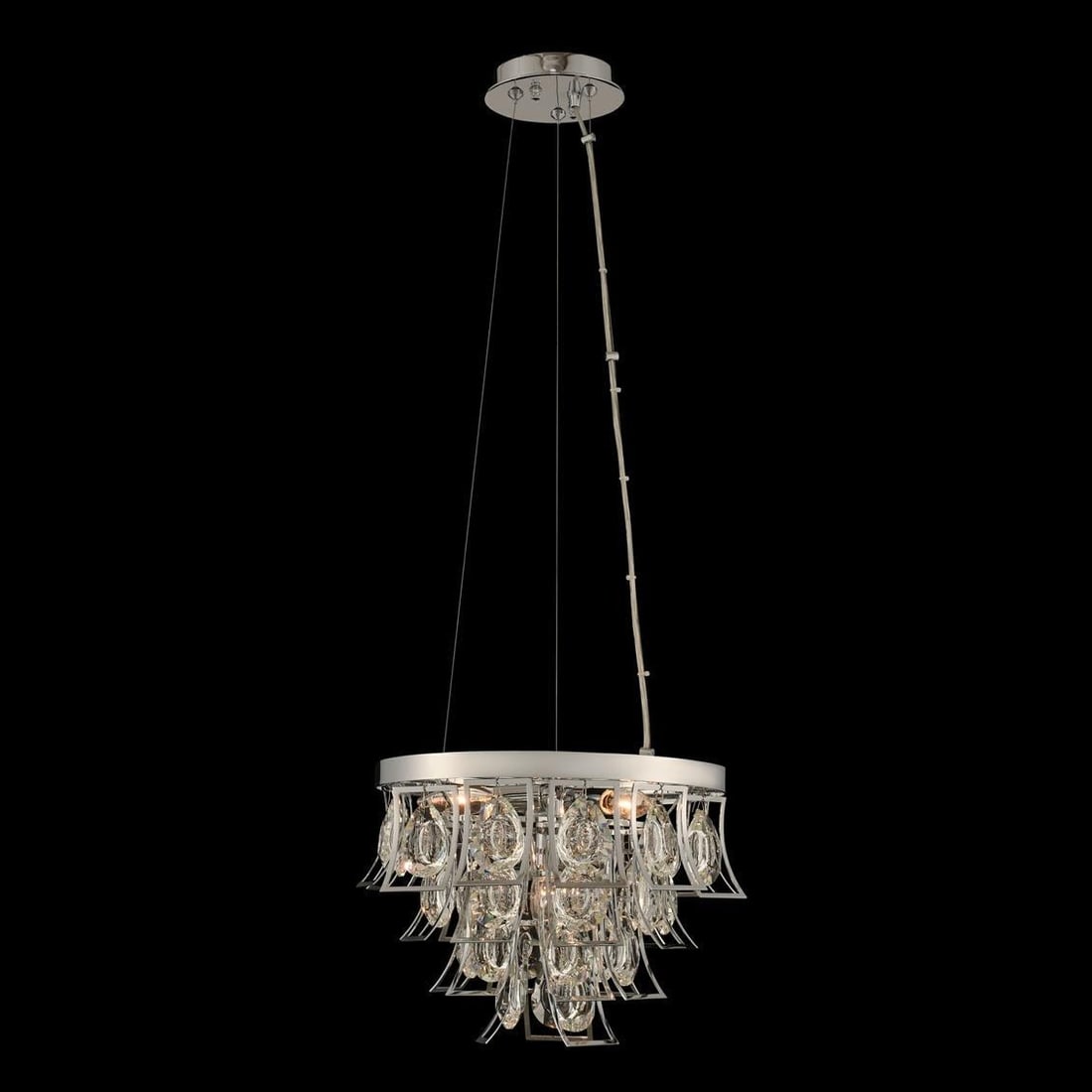 Kalco Chrome Crystal Pendant Light 4 Bulbs Art Deco Design: Kalco Chrome Crystal Pendant Light 4 Bulbs Art Deco Design Illuminate your space with this stunning Chrome-Finished Crystal Pendant from the Carmella collection by Kalco. Featuring a beautiful concave