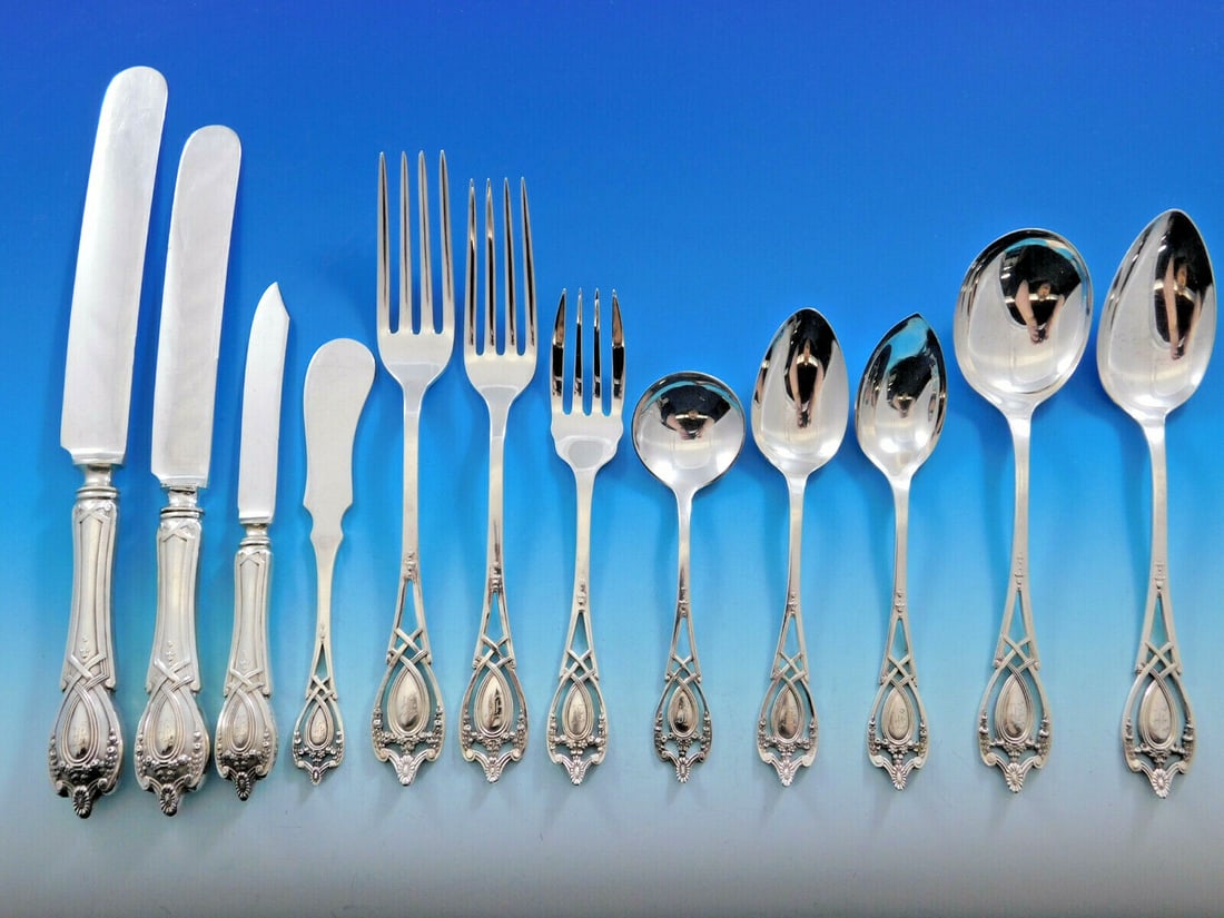 Lunt Monticello Sterling Silver Flatware Set for 12 144 Pieces: Lunt Monticello Sterling Silver Flatware Set for 12 144 Pieces Introducing the Monticello Sterling Silver Flatware Set by Lunt, meticulously crafted for an elegant dining experience. This monumental s