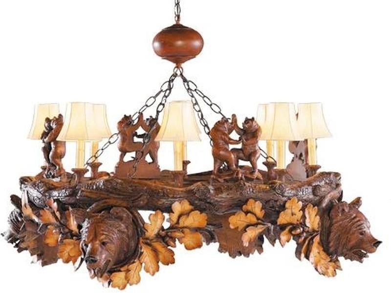 Mountain Lodge Bear Design Bowl Chandelier Resin Chestnut Finish: Mountain Lodge Bear Design Bowl Chandelier Resin Chestnut Finish Illuminate your space with this stunning Mountain Style Chandelier featuring a unique bear design. Hand-cast and hand-painted, this cha