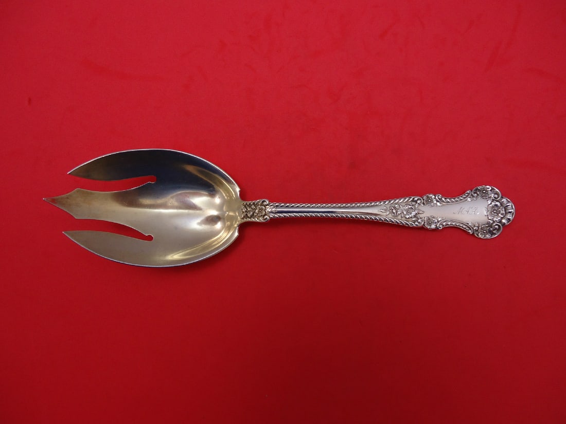 Gorham Cambridge Sterling Silver Gold Washed Salad Serving Fork 8 3/4 Inch: Gorham Cambridge Sterling Silver Gold Washed Salad Serving Fork 8 3/4 Inch This salad serving fork is part of the Cambridge pattern by Gorham, crafted from sterling silver with a gold-washed finish. M