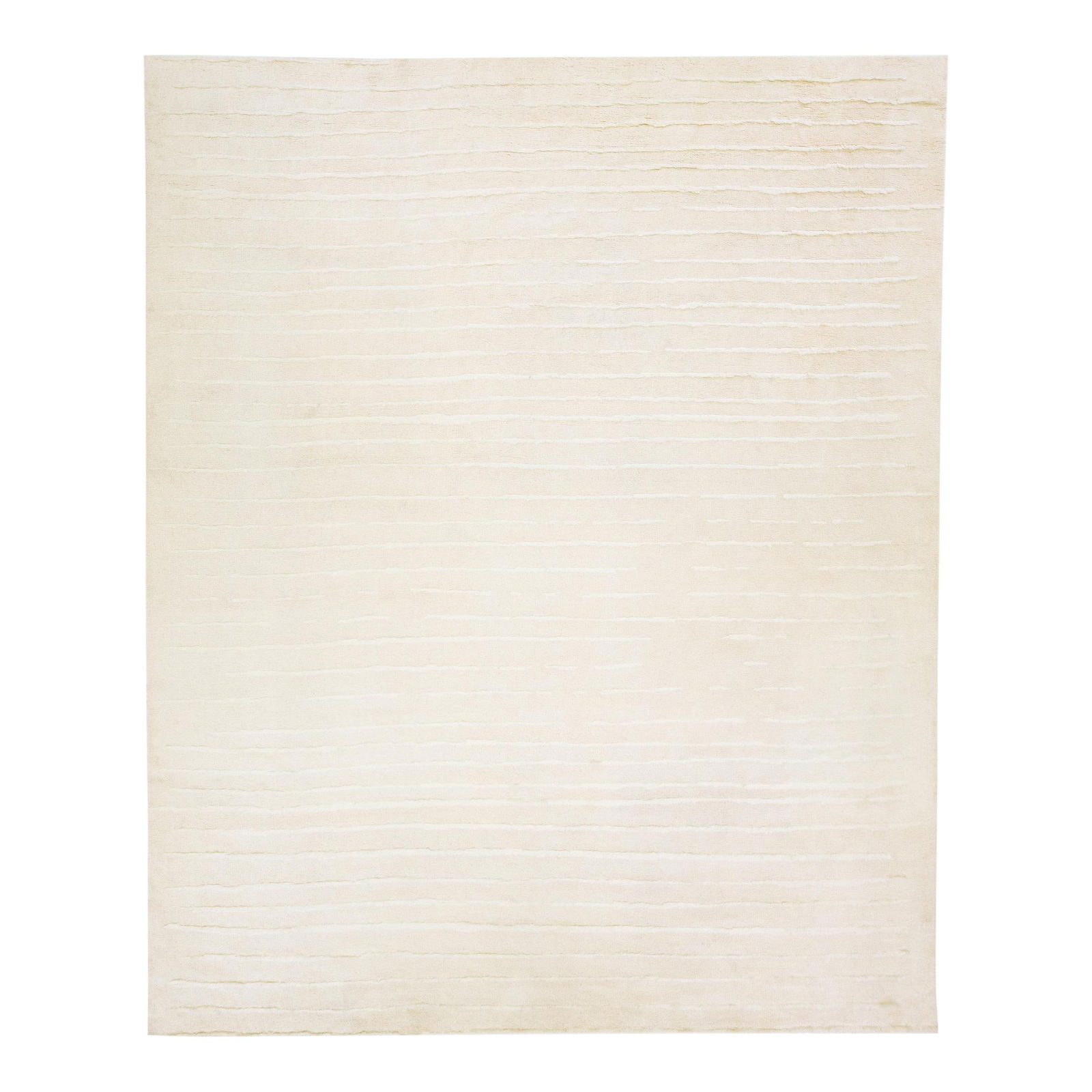 Modern Beige Wool Rug with Striped Motif 12' x 14'10: Modern Beige Wool Rug with Striped Motif 12' x 14'10 Enhance your living space with this stunning Modern Moroccan Style Handmade Striped Motif Wool Rug. Featuring a warm beige field and elegant ivory
