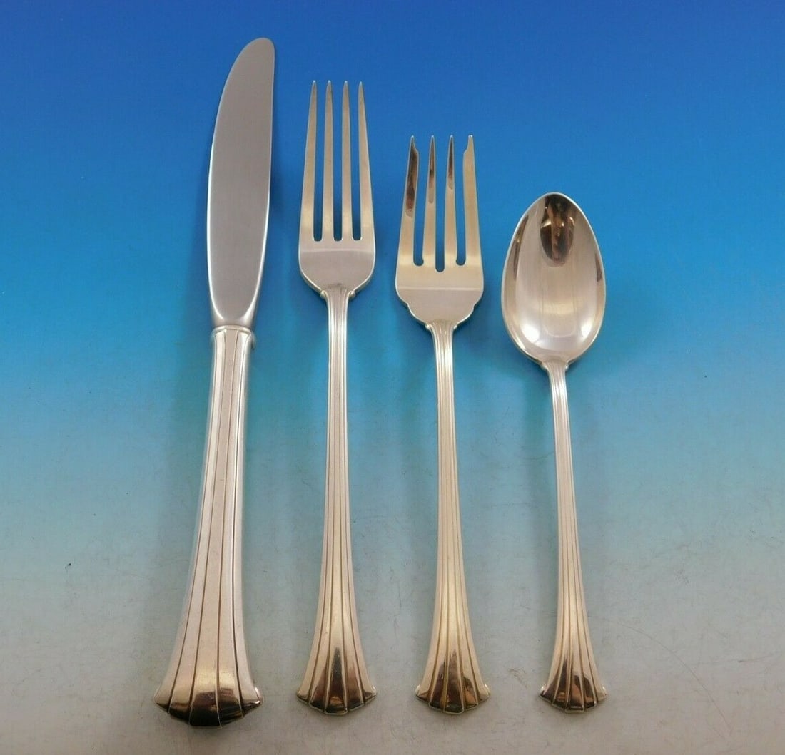Gorham Newport Scroll Sterling Silver Flatware Set 36 Pcs 8 Place Service: Gorham Newport Scroll Sterling Silver Flatware Set 36 Pcs 8 Place Service The Newport Scroll flatware set by Gorham offers a sophisticated touch to your dining experience. Crafted from high-quality st
