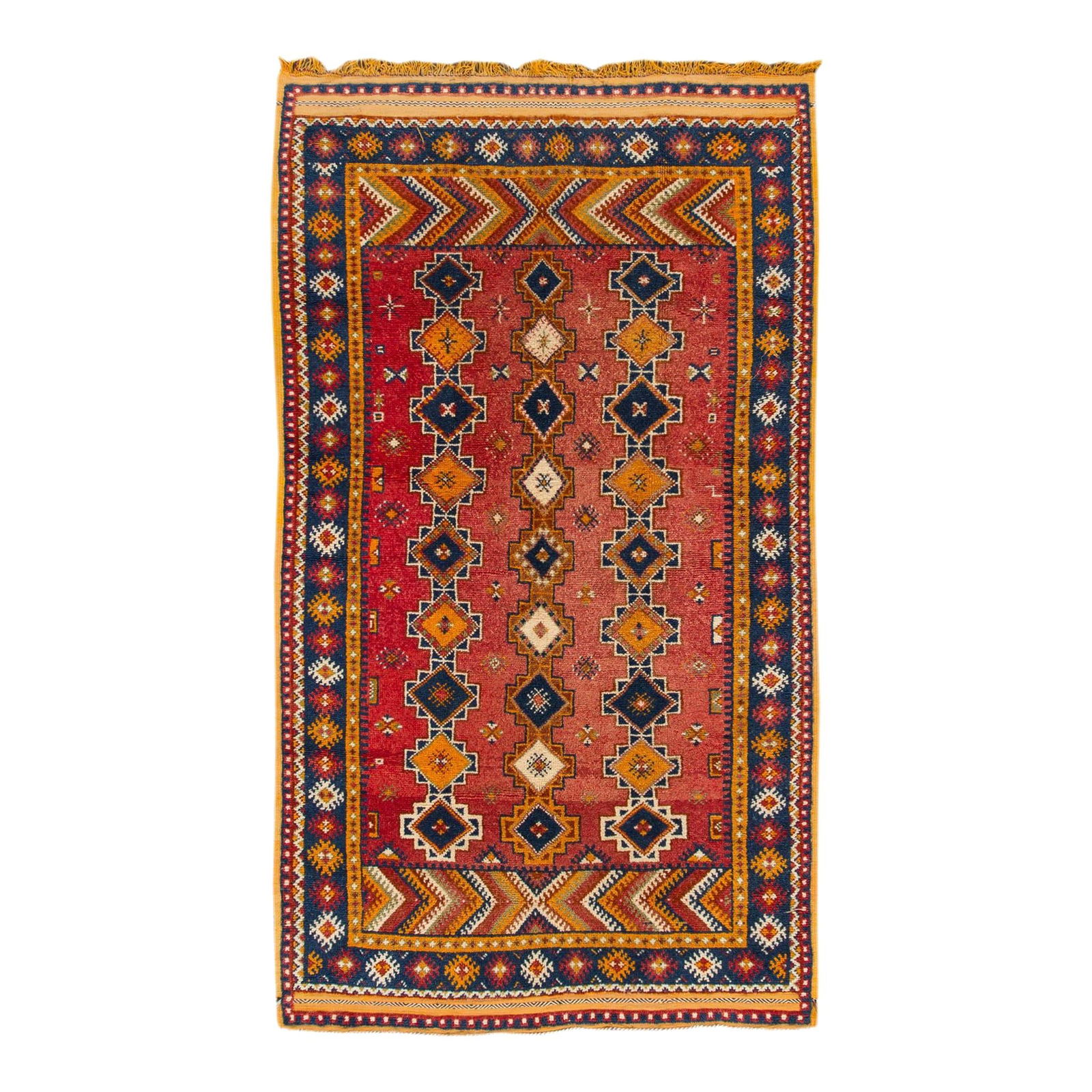 Antique Moroccan Red Tribal Wool Rug with Geometric Design: Antique Moroccan Red Tribal Wool Rug with Geometric Design Discover the charm of this Antique Moroccan Handmade Red Tribal Wool Rug, featuring a striking red field adorned with an all-over geometric d