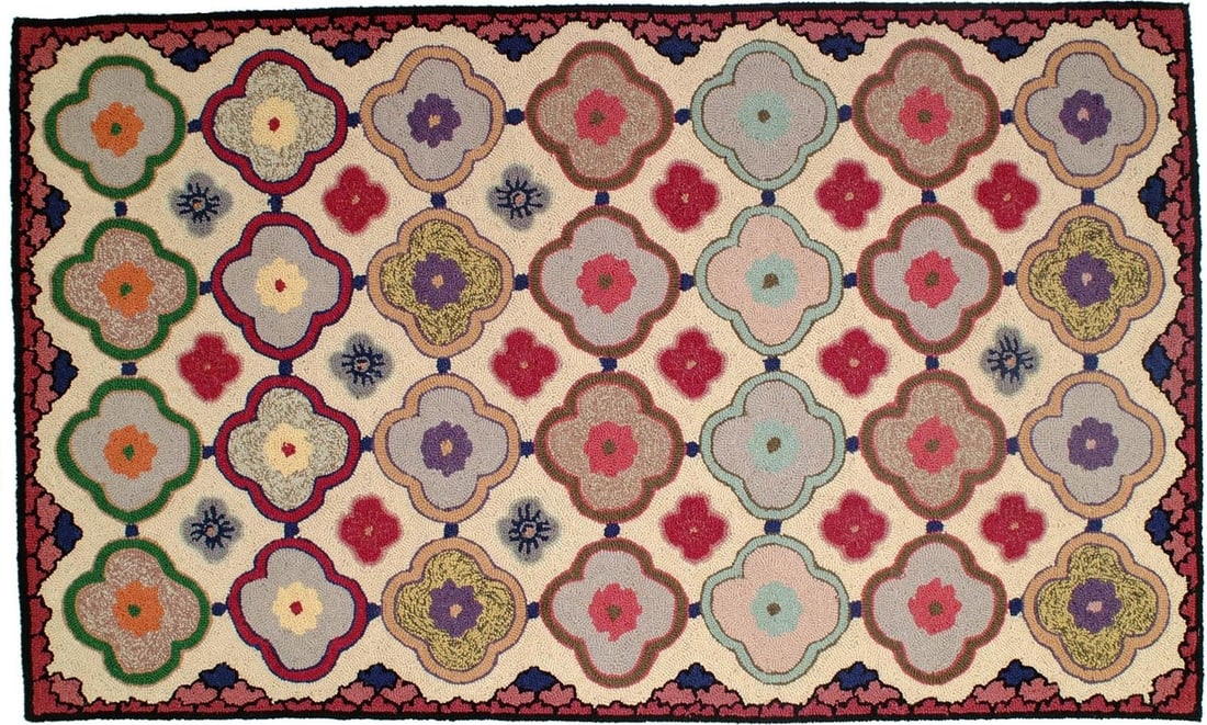 Floral Wool Rug 2x6 Blue Hooked Design: Floral Wool Rug 2x6 Blue Hooked Design Enhance your home decor with this Vintage Style Floral Wool Rug, featuring charming circle patterns that evoke a nostalgic feel. Crafted in an antique or vintage