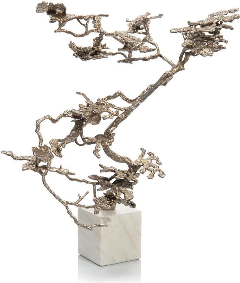 John-Richard Nickel Bonsai Sculpture on Marble Base: John-Richard Nickel Bonsai Sculpture on Marble Base Enhance your home decor with this elegant bonsai sculpture, crafted in a vintage style. Standing at 27 inches tall, this piece features a stunning a