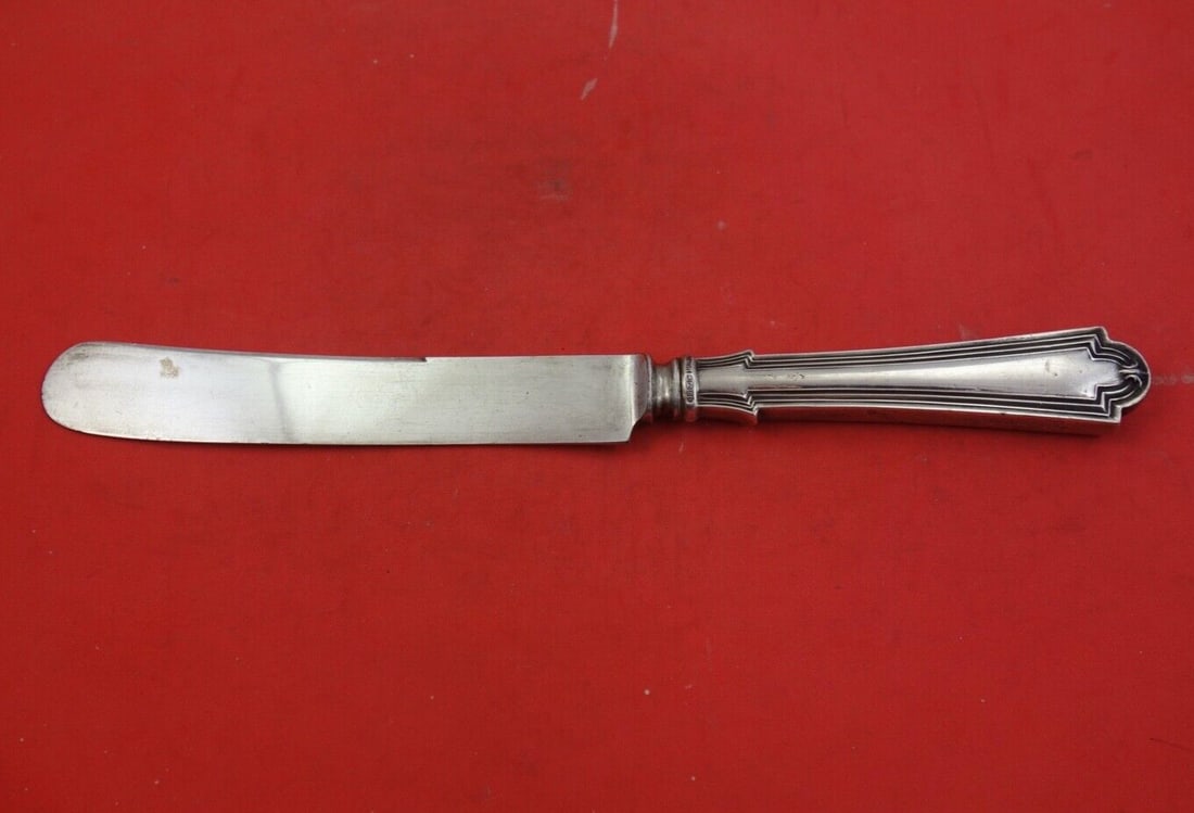 SSMC-Saart Hermitage Sterling Silver Dinner Knife Blunt Silverplate 9 3/4": SSMC-Saart Hermitage Sterling Silver Dinner Knife Blunt Silverplate 9 3/4" This elegant dinner knife is part of the Hermitage pattern by SSMC-Saart, crafted from sterling silver with a hollow handle a