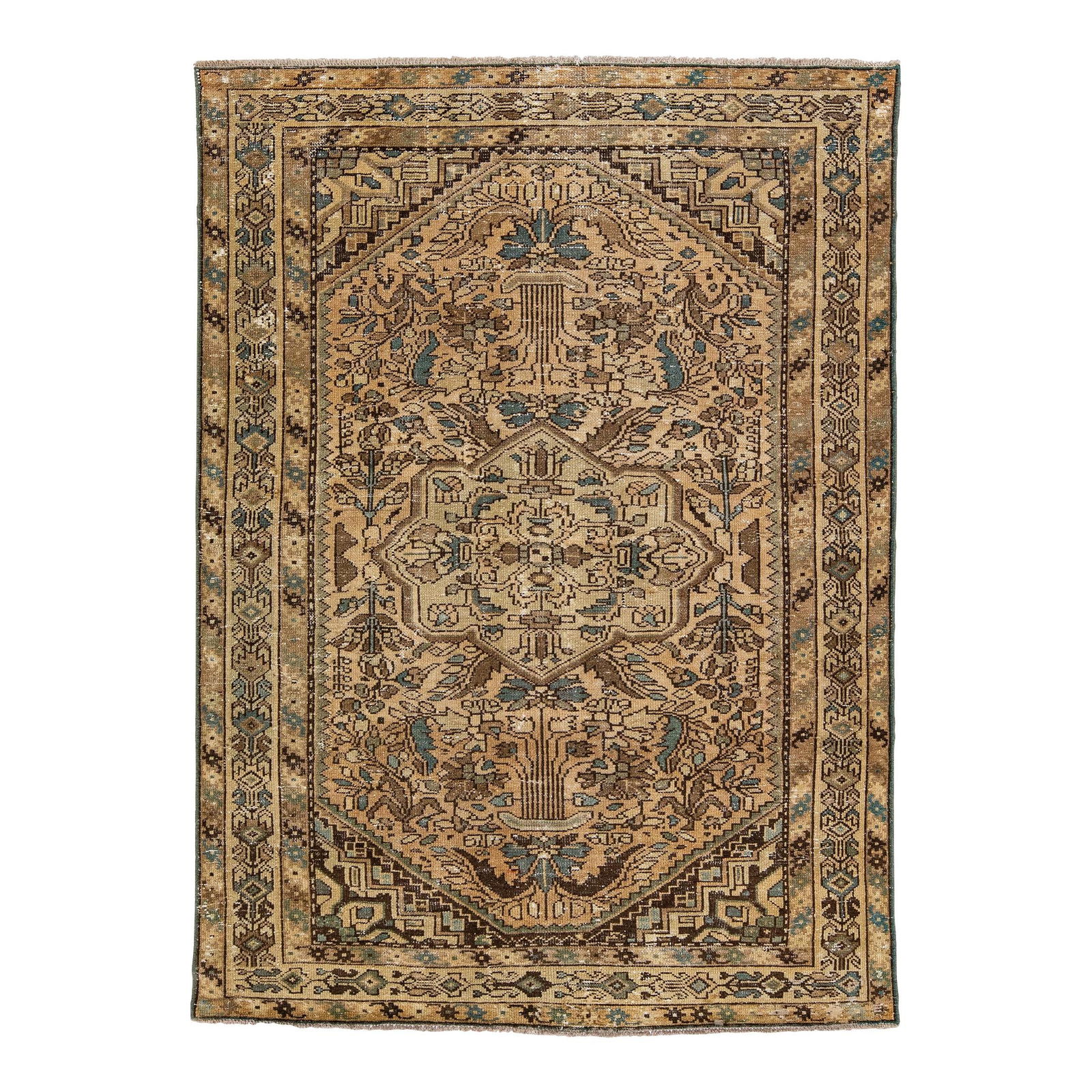 Mid 20th Century Handmade Beige Floral Wool Persian Rug 4'9 x 6'9: Mid 20th Century Handmade Beige Floral Wool Persian Rug 4'9 x 6'9 Discover the elegance of this mid 20th century vintage Persian rug, showcasing a stunning distressed beige field. Hand-knotted from hi