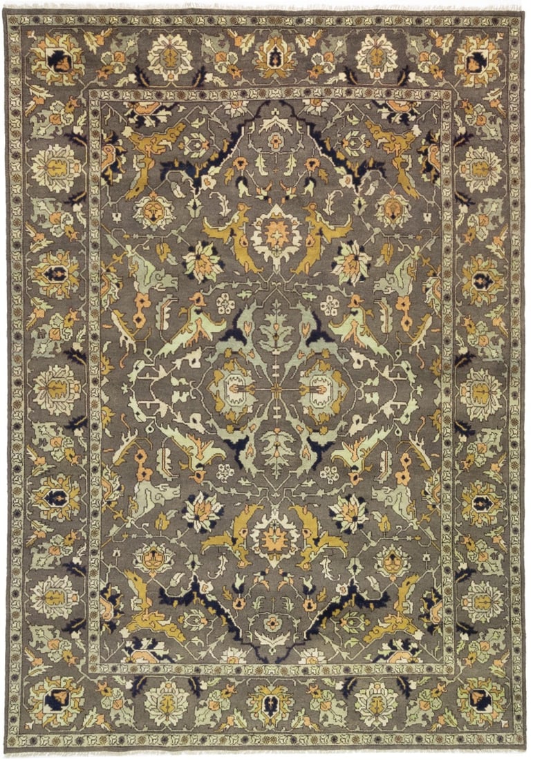 Hand-Knotted Wool Area Rug Chobi Serapi Floral Pattern 9'10 x 14'0: Hand-Knotted Wool Area Rug Chobi Serapi Floral Pattern 9'10 x 14'0 This large Chobi Serapi Oriental rug features a rare floral pattern in a harmonious blend of brown, gold, cream, and dark navy tones.