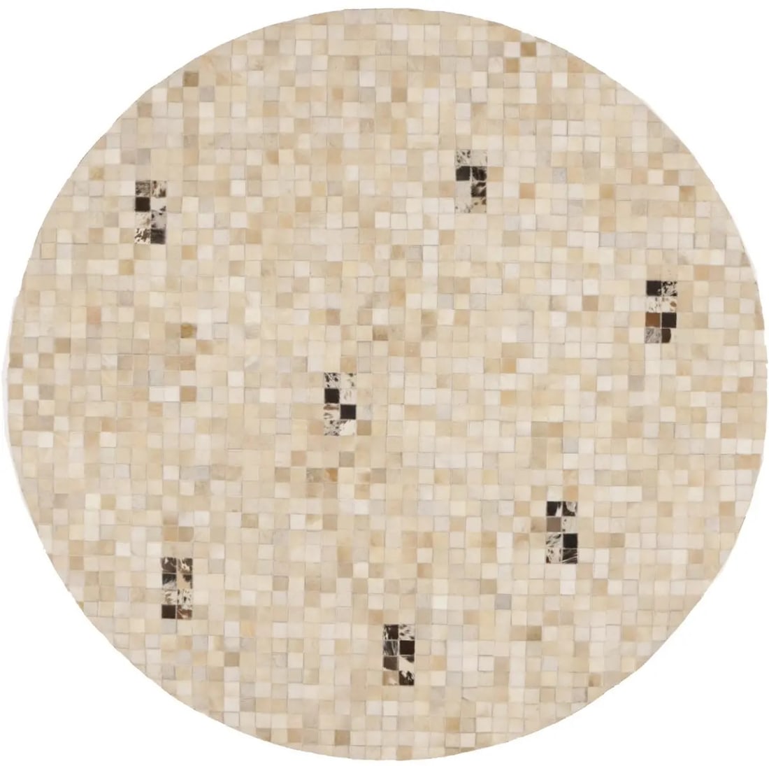Hand-Crafted Modern Round Cowhide Leather Rug 6 ft Beige Brown: Hand-Crafted Modern Round Cowhide Leather Rug 6 ft Beige Brown Enhance your space with this exquisite hand-crafted round rug made from premium cowhide leather. Measuring 6 feet in diameter, this moder