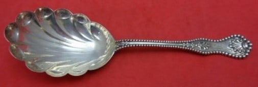 Dominick and Haff Charles II Sterling Silver 7 3/4 Inch Preserve Serving Spoon: Dominick and Haff Charles II Sterling Silver 7 3/4 Inch Preserve Serving Spoon Sterling silver preserve serving spoon measuring 7 3/4 inches in the Charles II pattern by Dominick & Haff. This pre-owne