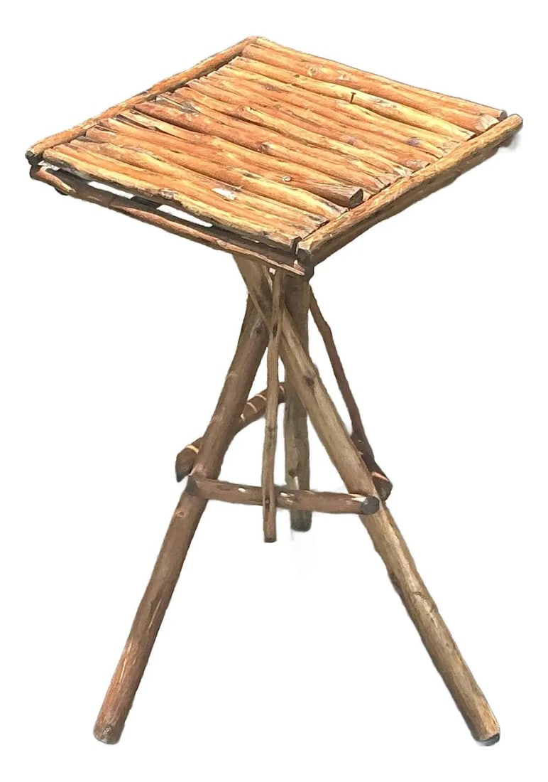 Vintage Boho Adirondack Twig Table Handcrafted Bentwood: Vintage Boho Adirondack Twig Table Handcrafted Bentwood Capture the essence of American folk art with this Vintage Boho Adirondack Twig Table. Handcrafted from natural bentwood branches, this table ex