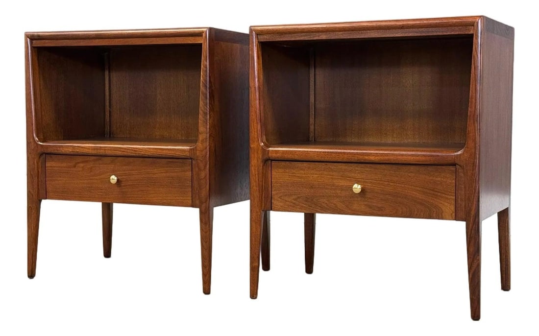 Mid Century Walnut Nightstands Pair by Mt. Airy 1960s (1 of 8)