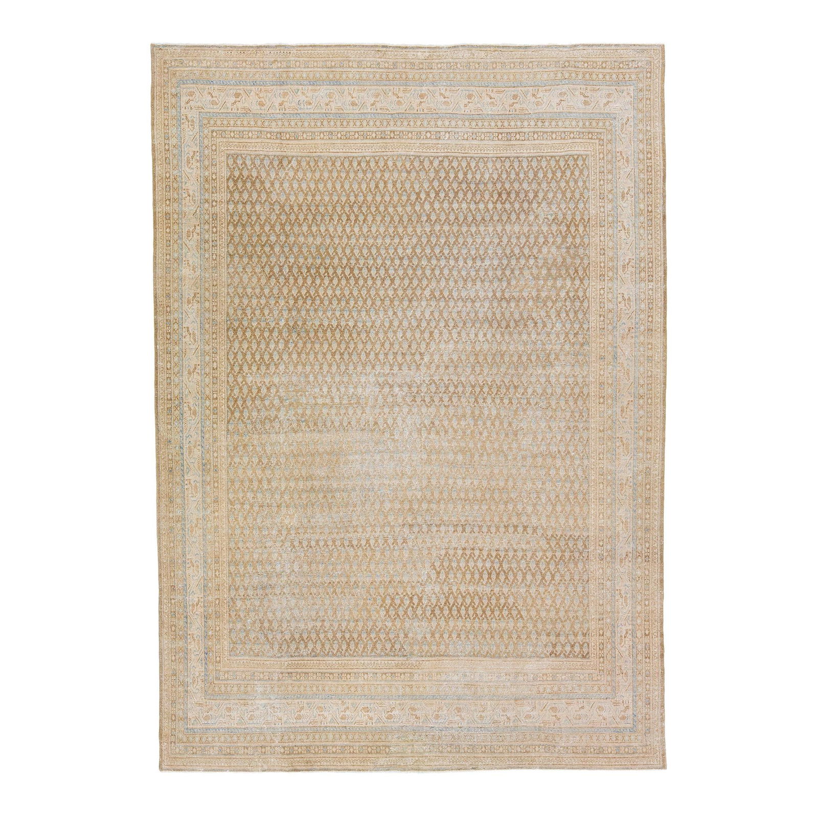 1920s Handmade Beige Antique Hamadan Wool Rug 7'11 x 11'5: 1920s Handmade Beige Antique Hamadan Wool Rug 7'11 x 11'5 This exquisite antique Hamadan rug is hand knotted from premium wool, featuring a beautiful beige field adorned with a captivating all-over pa
