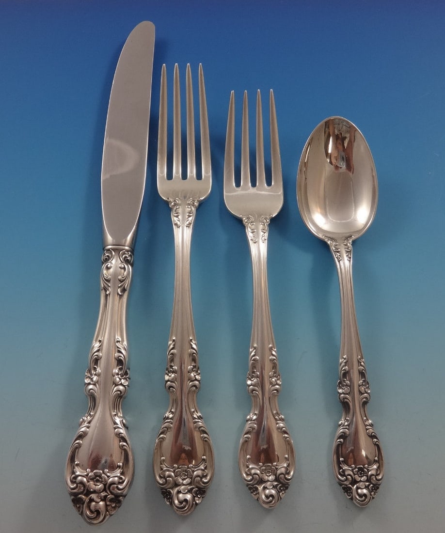 Gorham Melrose Sterling Silver Flatware Set for 8 - 32 Pieces with Storage Chest: Gorham Melrose Sterling Silver Flatware Set for 8 - 32 Pieces with Storage Chest Elevate your dining experience with the Melrose by Gorham Sterling Silver Flatware Set, designed for service of 8. This