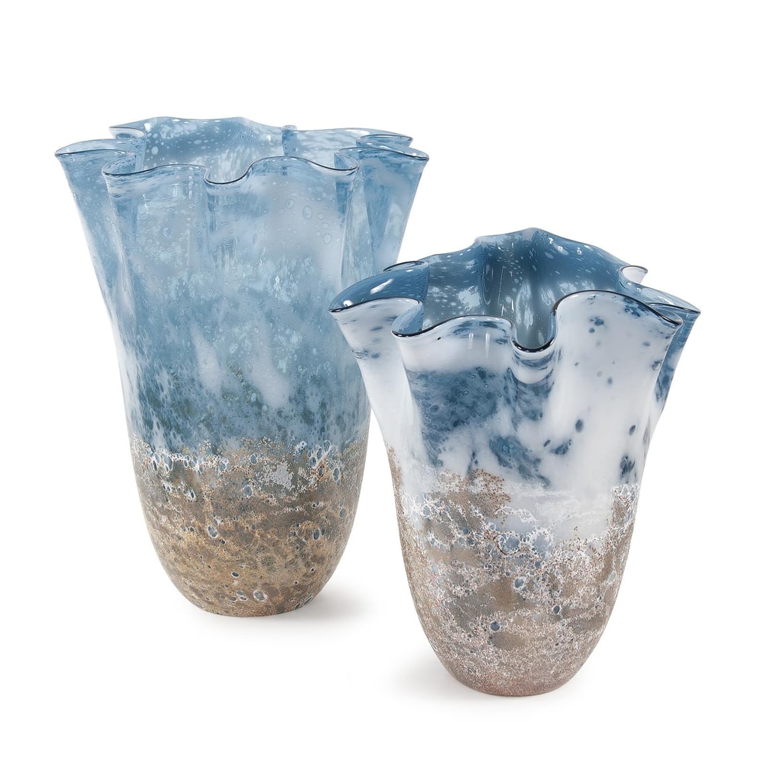 Howard Elliott Baltic Collection Textured Glass Ruffled Vase 14.5H: Howard Elliott Baltic Collection Textured Glass Ruffled Vase 14.5H Enhance your space with the Baltic Collection Glass Vase, a stunning addition to any decor. This ruffled vase features a beautiful be
