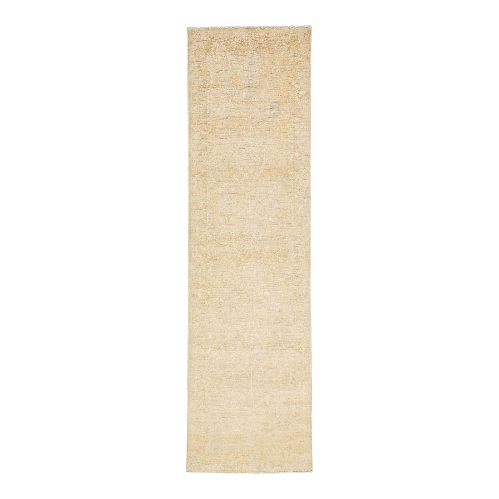 Modern Paki Peshawar Beige Wool Runner 2'8" x 9'9" Medallion Design: Modern Paki Peshawar Beige Wool Runner 2'8" x 9'9" Medallion Design Enhance your space with this exquisite Modern Paki Peshawar handmade runner, crafted from high-quality wool. Featuring a stunning be