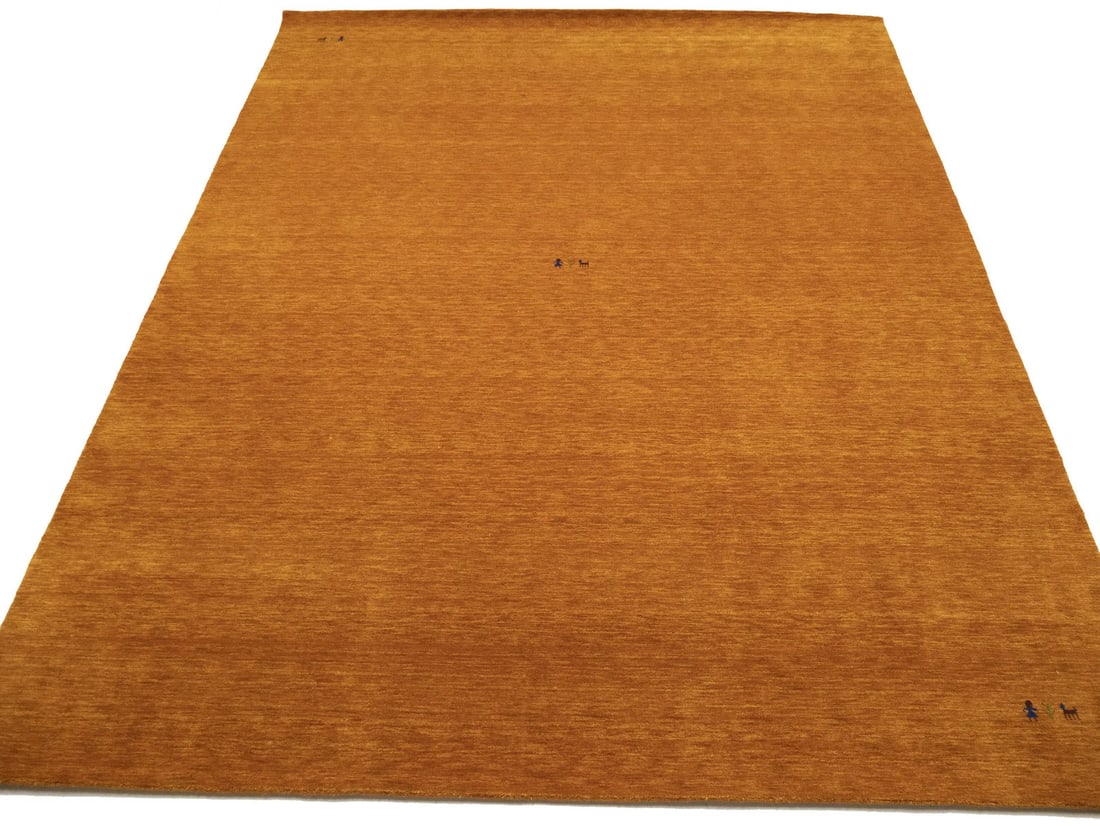 Modern Hand-Loomed Wool Rug 8'10 x 11'10 Orange Tribal Gabbeh Design: Modern Hand-Loomed Wool Rug 8'10 x 11'10 Orange Tribal Gabbeh Design This is a hand-loomed modern Gabbeh area rug crafted from wool in a vibrant orange hue. Featuring a pictorial pattern and a high pi