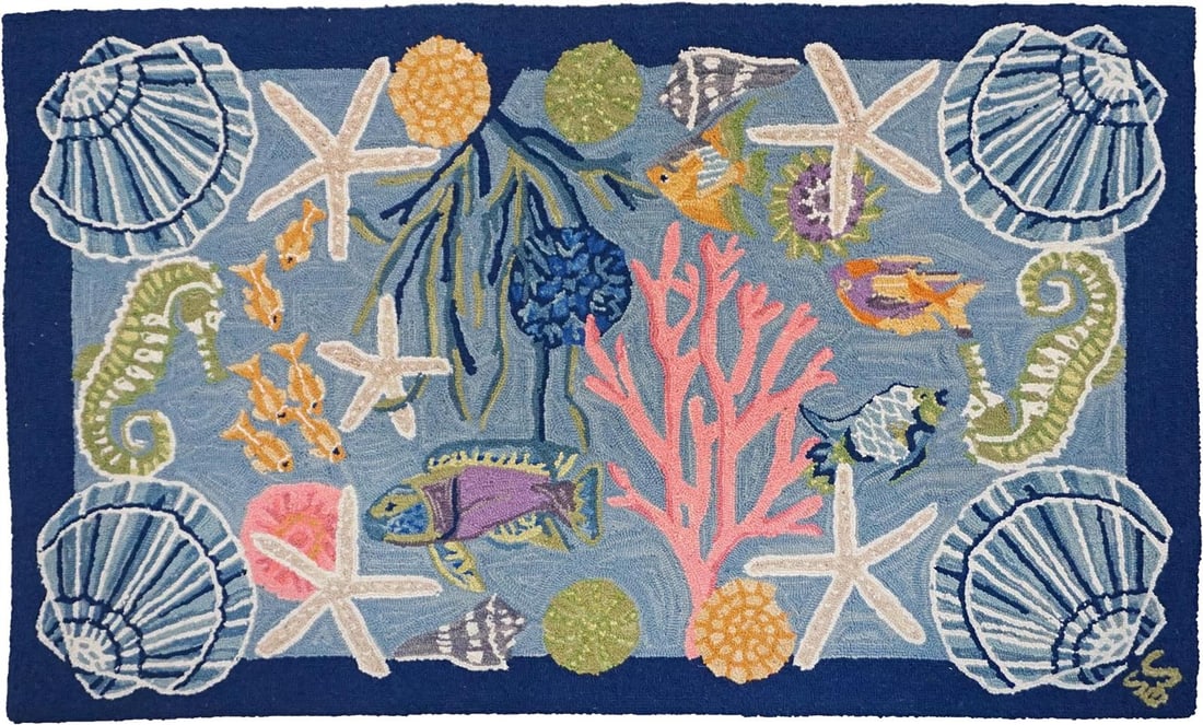 Sanibel 4x6 Wool Hooked Whimsical Rug: Sanibel 4x6 Wool Hooked Whimsical Rug Enhance your living space with the Sanibel 4x6 Wool Hooked Artistic Rug. This whimsical-style rug features vibrant colors and intricate designs, perfect for addin