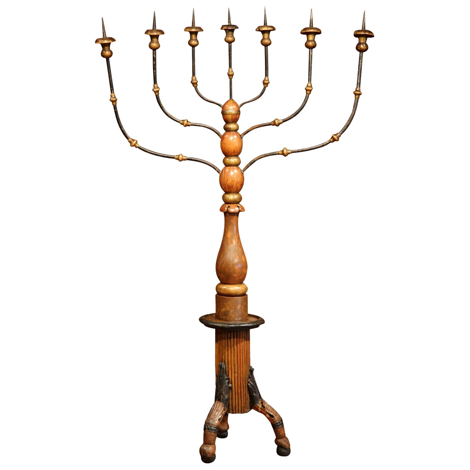 Antique 17th Century Italian Baroque Seven-Arm Candelabra Lamp: Antique 17th Century Italian Baroque Seven-Arm Candelabra Lamp This exquisite 17th Century Italian carved painted seven-arm floor lamp candelabra is a stunning example of Baroque artistry. Crafted in