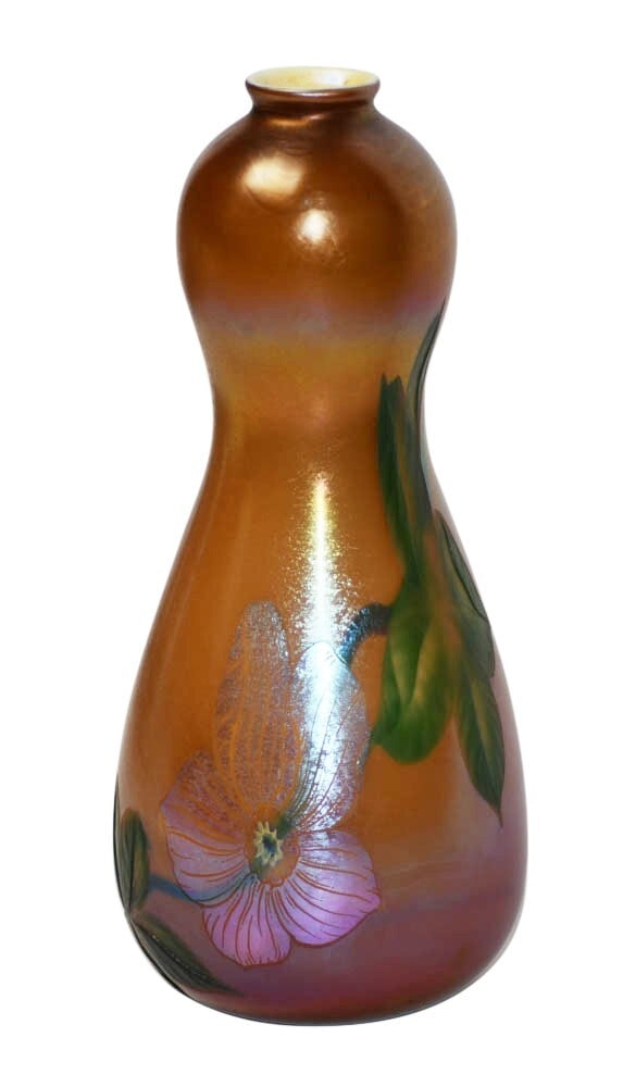 Tiffany Studios Favrile Glass Vase Acid-Etched Wheel-Carved 10.25": Tiffany Studios Favrile Glass Vase Acid-Etched Wheel-Carved 10.25" Discover this exquisite Tiffany Studios Glass Vase, originally crafted around 1913, exemplifying the exceptional artistry of early 20