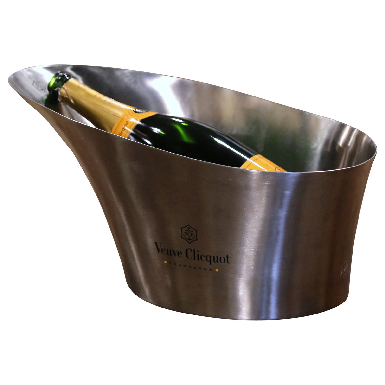 Vintage Veuve Clicquot Stainless Steel Double Magnum Champagne Cooler: Vintage Veuve Clicquot Stainless Steel Double Magnum Champagne Cooler Enhance your wet bar with this elegant Vintage French Stainless Steel "Veuve Clicquot" Double Magnum Champagne Cooler. Hand-crafte