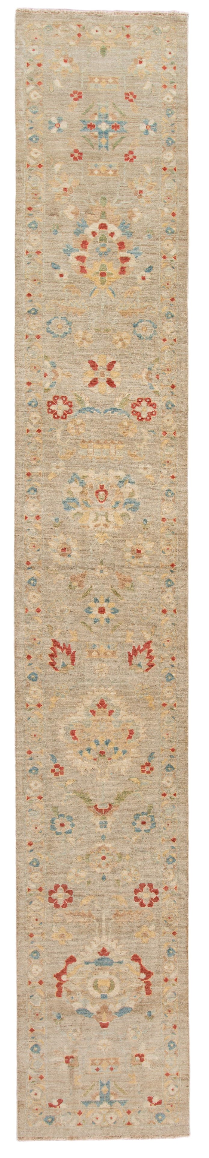 Contemporary Hand-Knotted Sultanabad Runner Rug 2'10 x 18'6 Ivory Wool: Contemporary Hand-Knotted Sultanabad Runner Rug 2'10 x 18'6 Ivory Wool Enhance your space with this stunning 21st Century Modern Sultanabad runner rug. Hand knotted from high-quality wool, it features