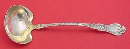 Whiting Violet Sterling Silver Sauce Ladle 5 5/8 Inch: Whiting Violet Sterling Silver Sauce Ladle 5 5/8 Inch This exquisite sauce ladle is crafted in sterling silver by Whiting, showcasing the elegant Violet pattern. Measuring 5 5/8 inches, it features a