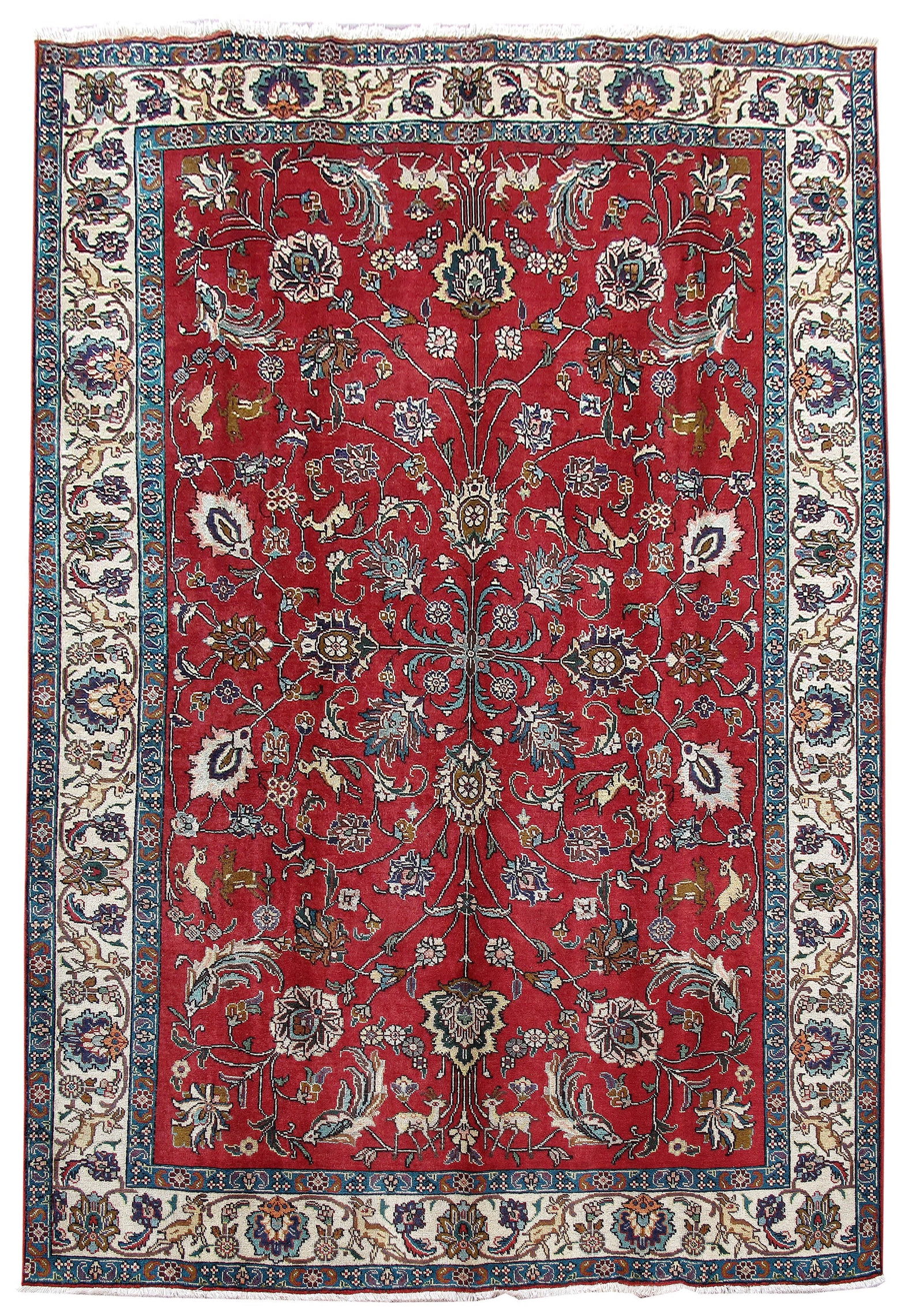 7.3 x 10.6 Handcrafted Red Persian Tabriz Area Rug from Iran: 7.3 x 10.6 Handcrafted Red Persian Tabriz Area Rug from Iran Free continental US Shipping Elevate your home decor with this exquisite 7'3" x 10'6" Persian Tabriz Rug, handcrafted by skilled artisans i