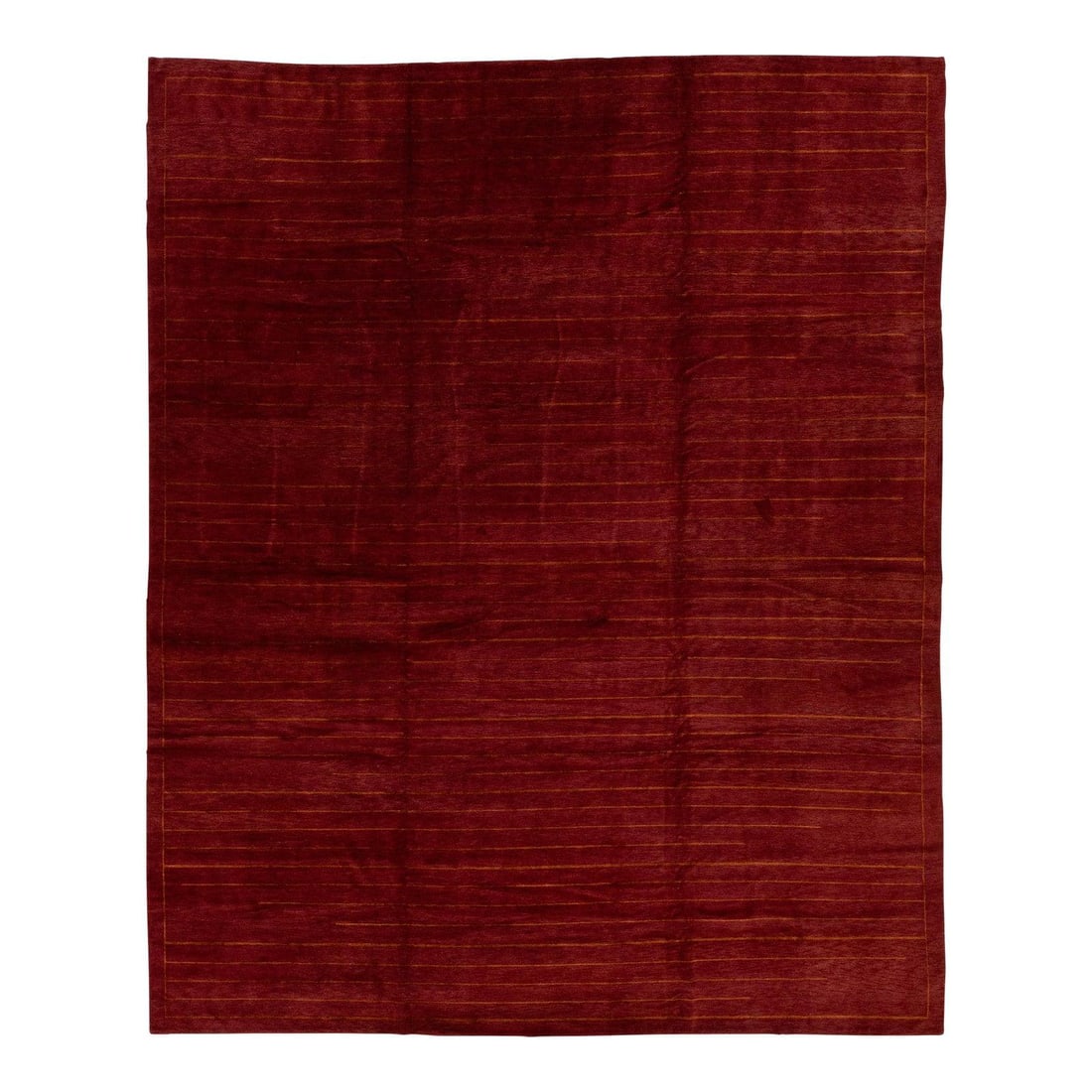 Contemporary Tibetan Wool Rug Burgundy with Golden Stripes 13'3 x 16'5: Contemporary Tibetan Wool Rug Burgundy with Golden Stripes 13'3 x 16'5 Enhance your space with this stunning contemporary Tibetan weave rug, featuring eye-catching golden stripes against a luxurious d
