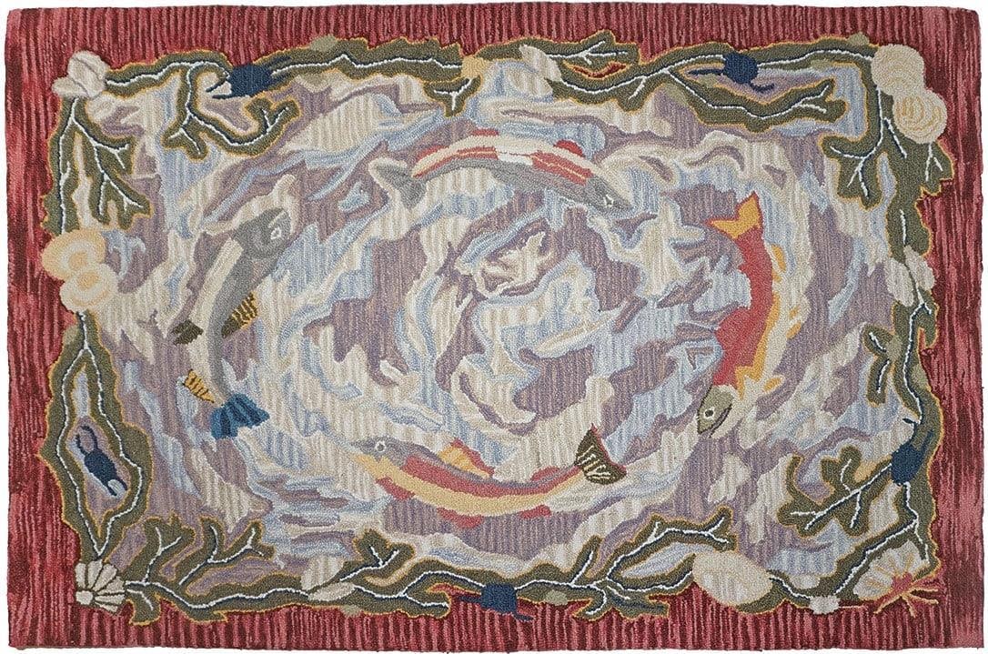 Handcrafted Coastal Deep Water Wool Rug 2x8 from India (1 of 1)