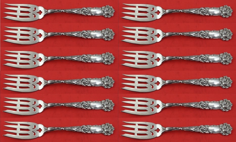 Alvin Bridal Rose Sterling Silver Salad Forks Set of 12 Art Nouveau 6 Inch: Alvin Bridal Rose Sterling Silver Salad Forks Set of 12 Art Nouveau 6 Inch Enhance your dining experience with this exquisite set of 12 salad forks from the Bridal Rose pattern by Alvin. Crafted from